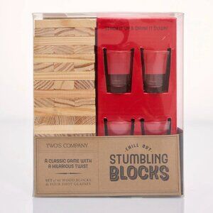 Two's Company Classic Drinking Game Stumbling Blocks Shot Glasses & Wood Blocks